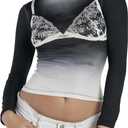 Hafailia Long Sleeve Shirts for Women - Casual Y2K Printing Crop Tops Crewneck Slim Fit T-Shirt Tees White S (S)