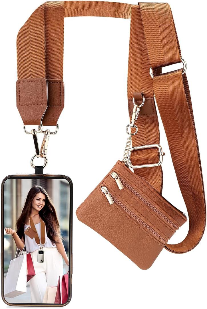 XANGNIER Clip and Go Strap for Phone with Wallet Crossbody, Phone Strap with Zippered Wallet, Adjustable Anti Theft Cellphone Lanyard for Women, Cellphone Chain Accessories,Multicolor 13