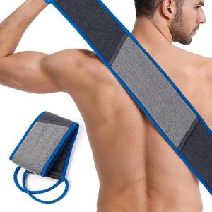 Back Scrubber for Shower, Navy Blue and Gray Exfoliating Body Wash Strap with Handles, 2 Pack