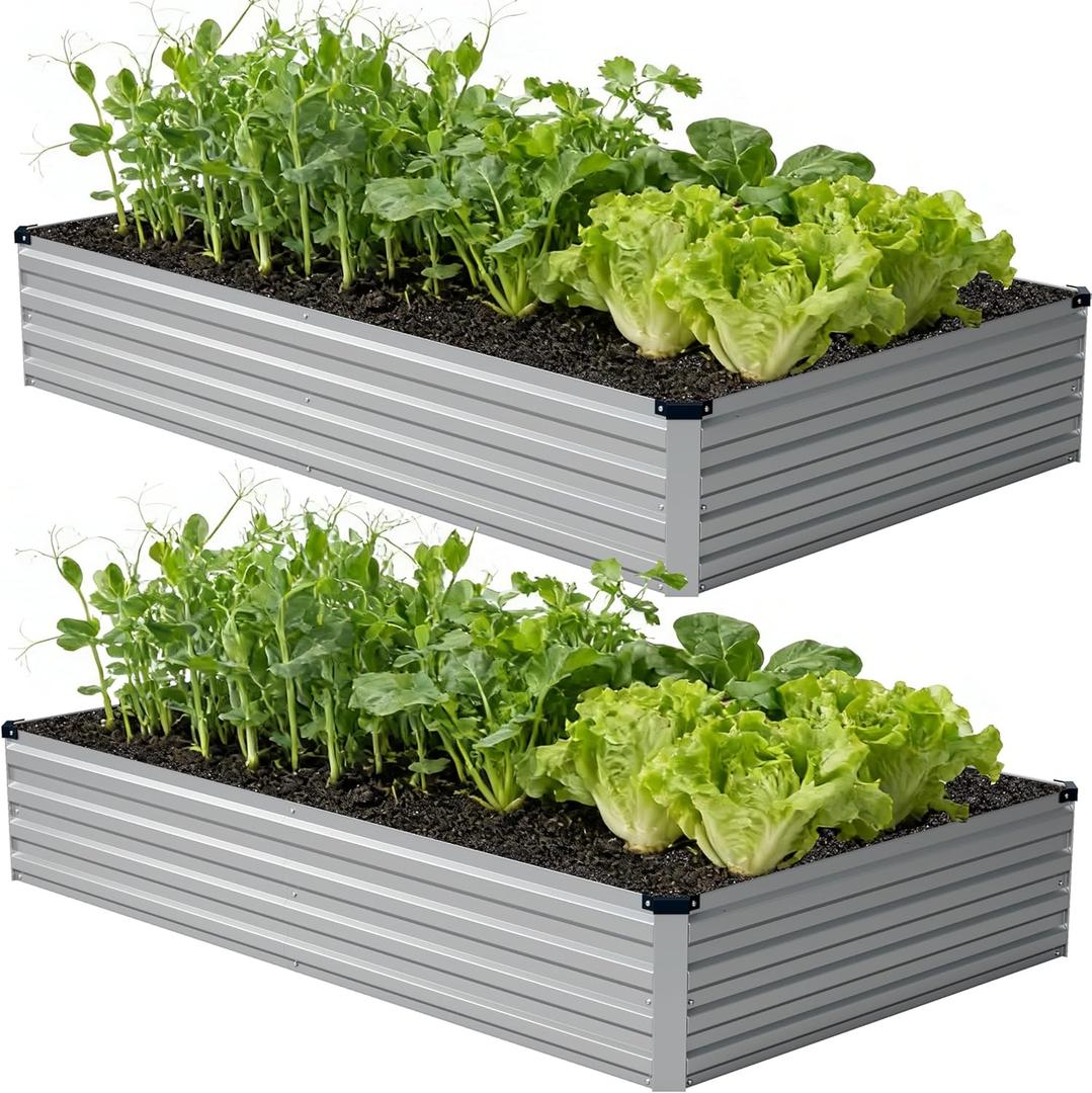 Zunatu 8x4x1 ft(2 Pack) Galvanized Raised Garden Bed,Outdoor Planter Box Metal Patio Kit Planting Bed for Vegetables Flowers and Succulents,Silver