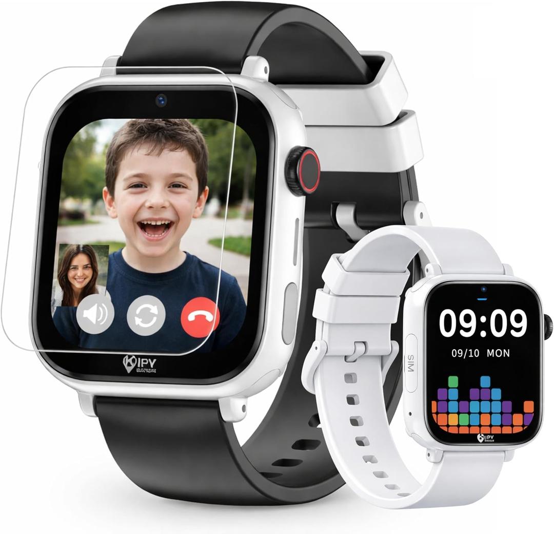 Kipywatch Smart Watch for Kids - Kids Watch with GPS Tracker, Safe Zones Alert Camera, Voice & Video Call, School Mode Parental App, Subscription Required - Extra White Strap - Gifts for Boys 3-12