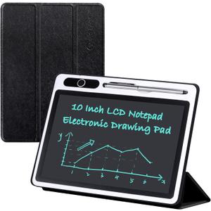 10 inch LCD Writing Tablet Electronic Writing Notebook with PU Protective Cover Erasable Drawing Pad Gift for Adults at Home Business Office(Black
