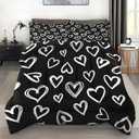 Comforter Set Full Size, Love Valentine Cute Soft 3 Pcs Bedding for Kids and Adults, Polka Heart Black White Comforter Set with 2 Pillowcases, for Bedroom Bed Decor