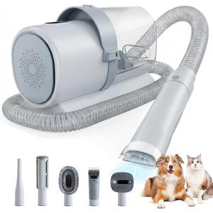 Sweetcrispy Professional Pet Grooming Vacuum Kit, 2.5L Cup, 3 Suction Modes, and 5 Groomer Tools with Cordless Low Noise Dog Clippers for Cats, Other Animals Hair Trimmer, Gray