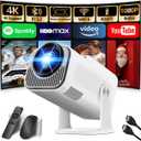 [Projector 2026 Upgraded] Mini Projector Support 4K 1080P Auto Keystone 270°Rotatable with WiFi 6 and Bluetooth 5.2 Projector Portable Compatibile with HDMI/TV Stick/Memory Stick/Laptop,White