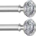 2 Pack Curtain Rods, 1 Inch Telescoping Drapery Rod 28 to 48 inch (2.3 to 4ft), USFOOK Curtain Rods for Windows 16 to 44 Inches, Silver Translucent Finials