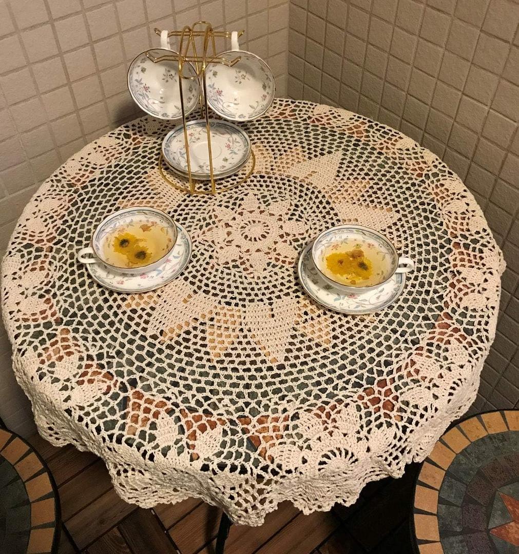 Beige Handmade Crochet Cotton Table Cloth Lace Doilies Round Lace Tablecloths 35 Inches.