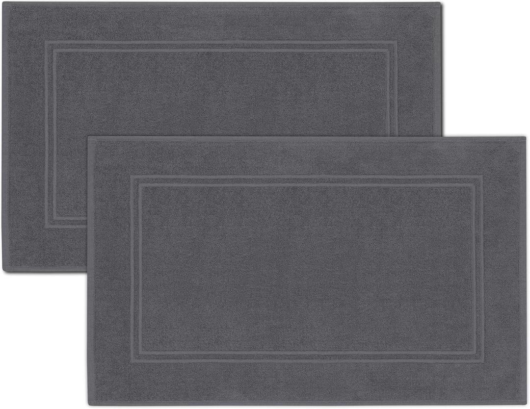 Tens Towels Pack of 2 Bath Mats 100% Cotton, 20 x 32 Inches, Super Absorbent, Hotel Quality Premium Floor Towels, Luxurious, Soft & Quick Dry, Not a Bathroom Rug, Dark Grey