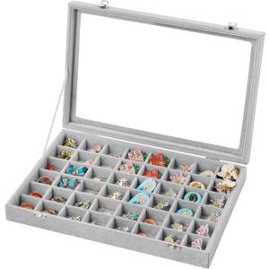 Frebeauty 48 Grid Jewelry Tray,Adjustable Earring Holder Organizer with Glass Lid,Velvet Drawer Jewelry Organizer for Rings,Studs,13.8 x 9.5 x 2 Inches Jewelry Display Box,Gift for Women(Grey) Frebeauty 48 Grid Jewelry Tray,Adjustable Earring Holder Organizer with Glass Lid,Velvet Drawer Jewelry Organizer for Rings,Studs,13.8 x 9.5 x 2 Inches Jewelry Display Box,Gift for Women(Grey)