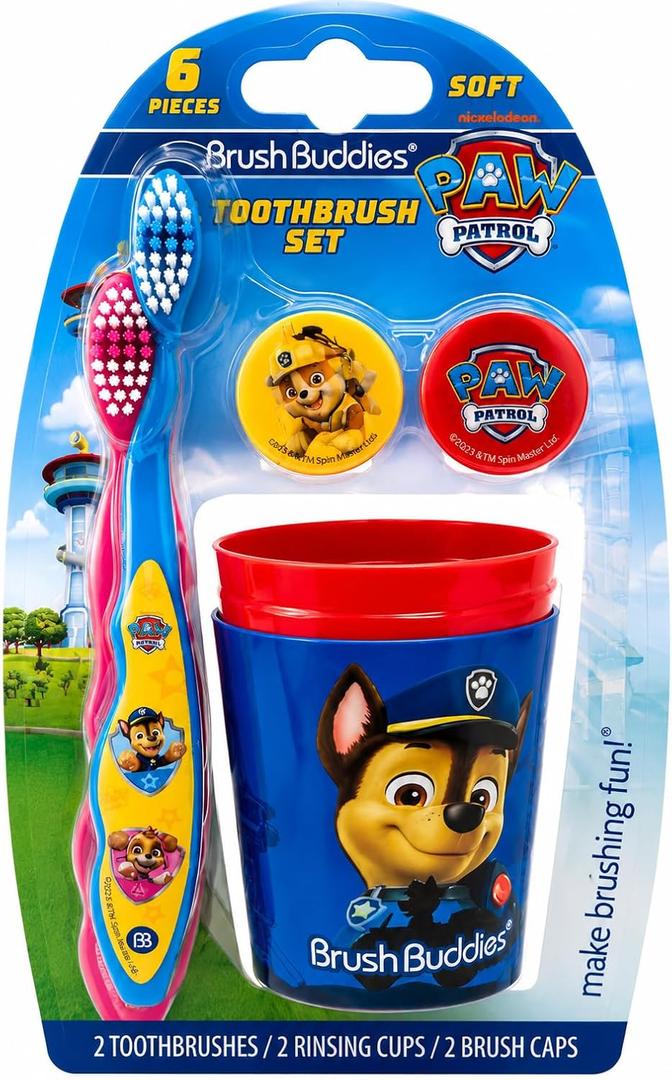 Brush Buddies Paw Patrol Manual Toothbrush and Cup Set for Kids Ages 2+ – Soft Bristles, Easy-Grip Handle, Fun Character Design, Toddler Oral Care Set for Boys and Girls