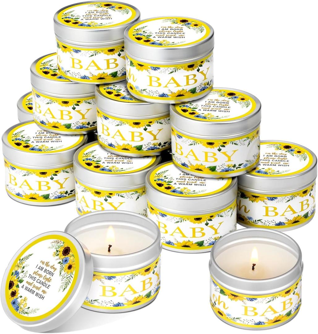 Funtery 12 Pcs Baby Shower Party Favors for Guests Baby Shower Candles Lavender Scented Candle Rustic Tealights Candles Gender Reveal Return Gifts(Sunflower)