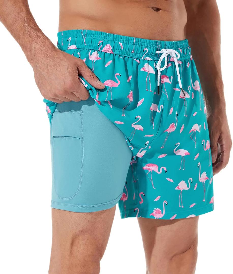 BRISIRA Mens Swim Trunks 5 Inch Compression Liner Beach Swim Shorts Bathing Suit Quick Dry 4-Way Stretch Pockets (XXL)