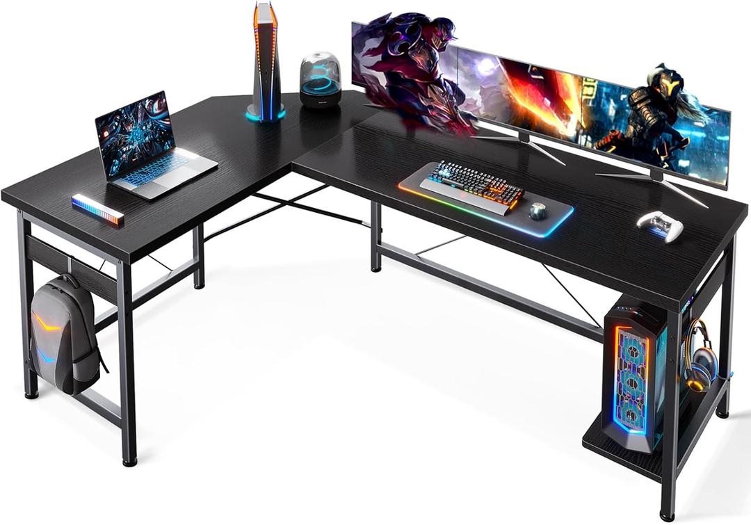 Coleshome 59" L Shaped Corner Computer Desk, Sturdy Home Office Table, Writing Larger Gaming Workstation, Black (59 inch)
