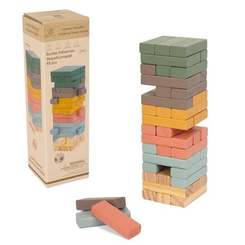 Wooden Blocks Stacking Games, 48PCS Tumbling Stacking Blocks Game for Kids and Families, Wood Colorful Balancing Blocks Montessori Toys for Kids