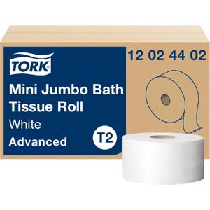 Tork Mini Jumbo Toilet Paper Roll White T2, Advanced, 2-Ply, 12 x 751', 12024402, 12 Count