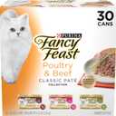 Fancy Feast Poultry and Beef Feast Classic Pate Collection Grain Free Wet Cat Food Variety Pack - (Pack of 30) 3 oz. Cans, Best By: 07/2027