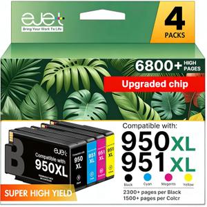ejet 950XL and 951XL Ink Cartridges Combo Pack Replacement for HP 950 951 Ink Cartridges Combo Pack Use for OfficeJet Pro 8600 8610 8615 8620 8625 8100 8630 8660 276DW 251DW, Black Cyan Magenta Yellow