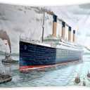 Nautical Tapestry Wall Hanging Vintage Classic Titanic Ship Ocean Scenery Watercolor Art Wall Hanging Tapestries Decor Bedroom Living Room Dorm Polyester Fabric 59.1 Inch W x 51.2 Inch L