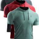 NELEUS Men's Dry Fit Performance Athletic Shirt with Hoods (X-Large, 5063# 3 Pack,slate Gray/Red/Light Green)