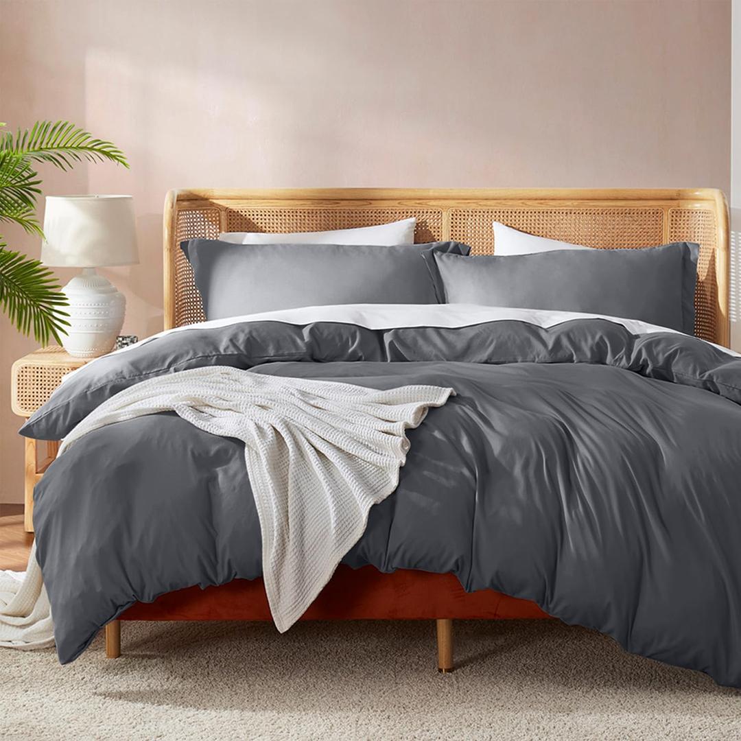 Nestl Dark Grey Duvet Cover King Size - Soft Double Brushed King Duvet Cover Set, 3 Piece, with Button Closure, 1 Duvet Cover 104x90 inches and 2 Pillow Shams