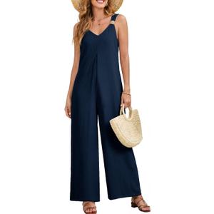 Acelitt Womens Sleeveless Wide Leg Jumpsuits with Pockets, Large