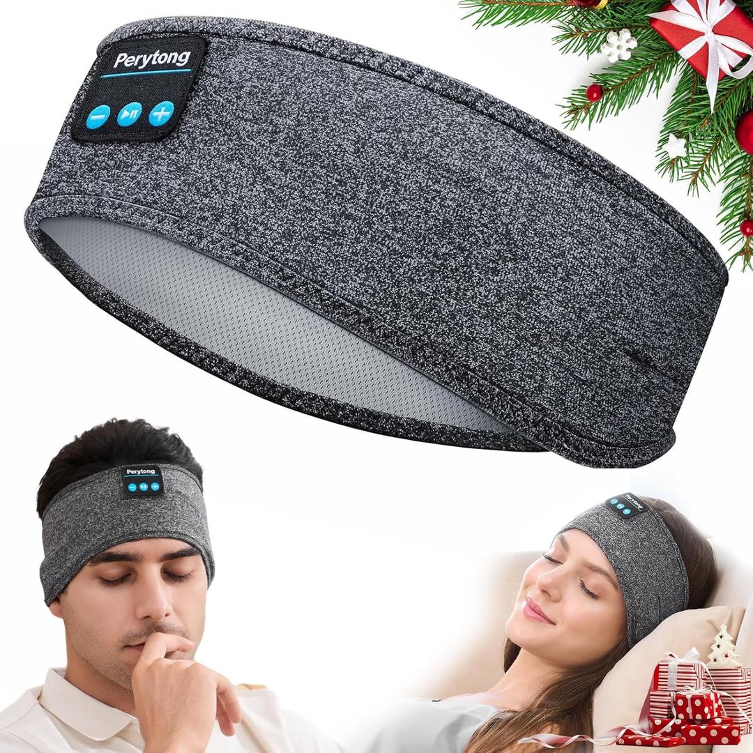 Perytong Sleep Headphones Wireless Headband Stretchable Bluetooth 5.4 Sleep Headband Earphones, Comfy Side Sleeping Earbuds with High Definition Stereo Speakers, Electronics, Gifts for Men Women (greywhite)