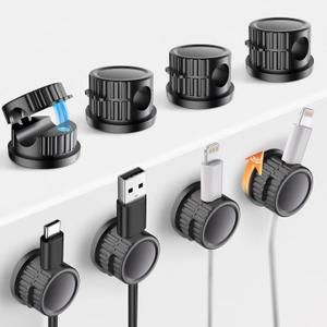 8 Pack Magnetic Cord Organizer, Bljcky 360 Rotatable Cord Clip Holder, Strong Adhesive, No-Residue, Cable Cord Management for Home/Car/Office/Desk/Nightstand