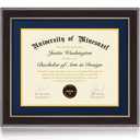 Minesaxel 14x17 Diploma Frames 11x14 with Blue Mat, Fits Degree Certificate Document, 17 x 14 Walnut Color Frame with Tempered Glass Panel for Wall Mounting