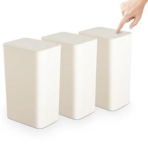 TrashAid 3 Pack Bathroom Trash Can with Lid, 2.6 Gallon / 10 Liter Small Garbage Can with Press Top Lid, Plastic Wastebasket with Pop-up Lid for Toilet, Office, Bedroom, Living Room, White