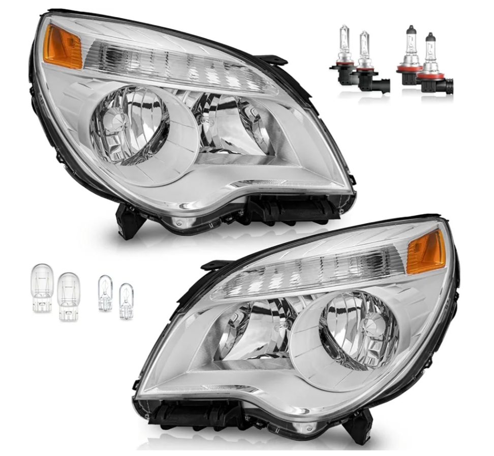 WEELMOTO Headlight Assembly for 2010-2015 Chevy Equinox LS/LT,for 2010 2011 2012 2013 2014 2015 Chevy Equinox LS/LT Headlamp Replacement Chrome Housing Amber Reflector