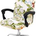 Smiry Stretch Printed Office Computer Chair Covers, Universal Desk Rotating Chair Slipcovers Removable Washable, Soft Fit Anti-Dust Spandex Protector Cover with Zipper, Beige and Green