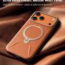 TORRAS Organic Leather for iPhone 17 Pro Case with Stand, Fit for Magsafe, 360 Spin Kickstand with Camera Control, Premium Leather Durable Stylish Q3 VegSkin for iPhone 17 Pro Phone Case, Burnt Orange