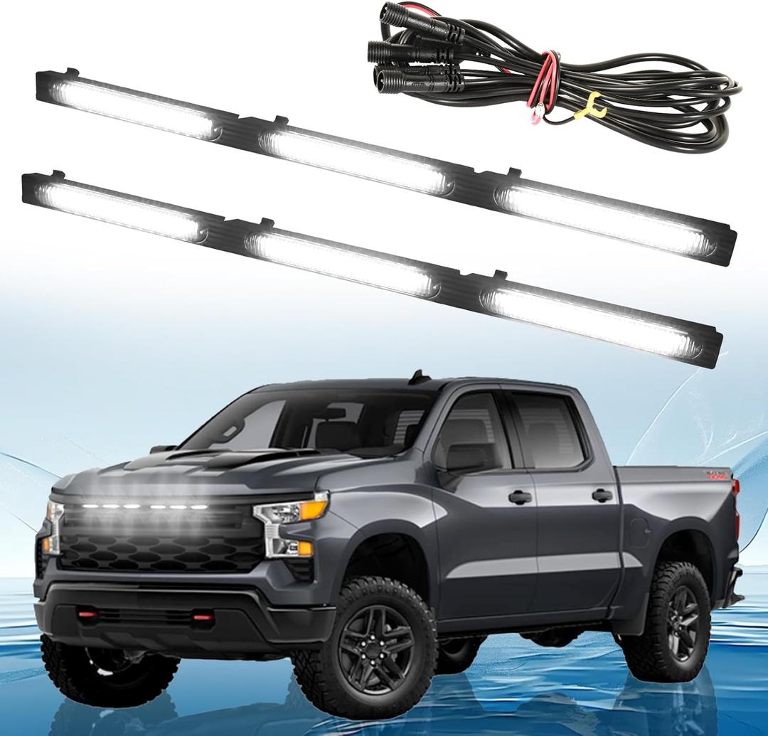 LED Front Grille Lights Fits for 2022-2025 Silverado 1500 WT Custom Trail Boss Custom Grill Lights Front Bumper Light for Chevr y Silverado 1500 Accessories 84692656 (White)