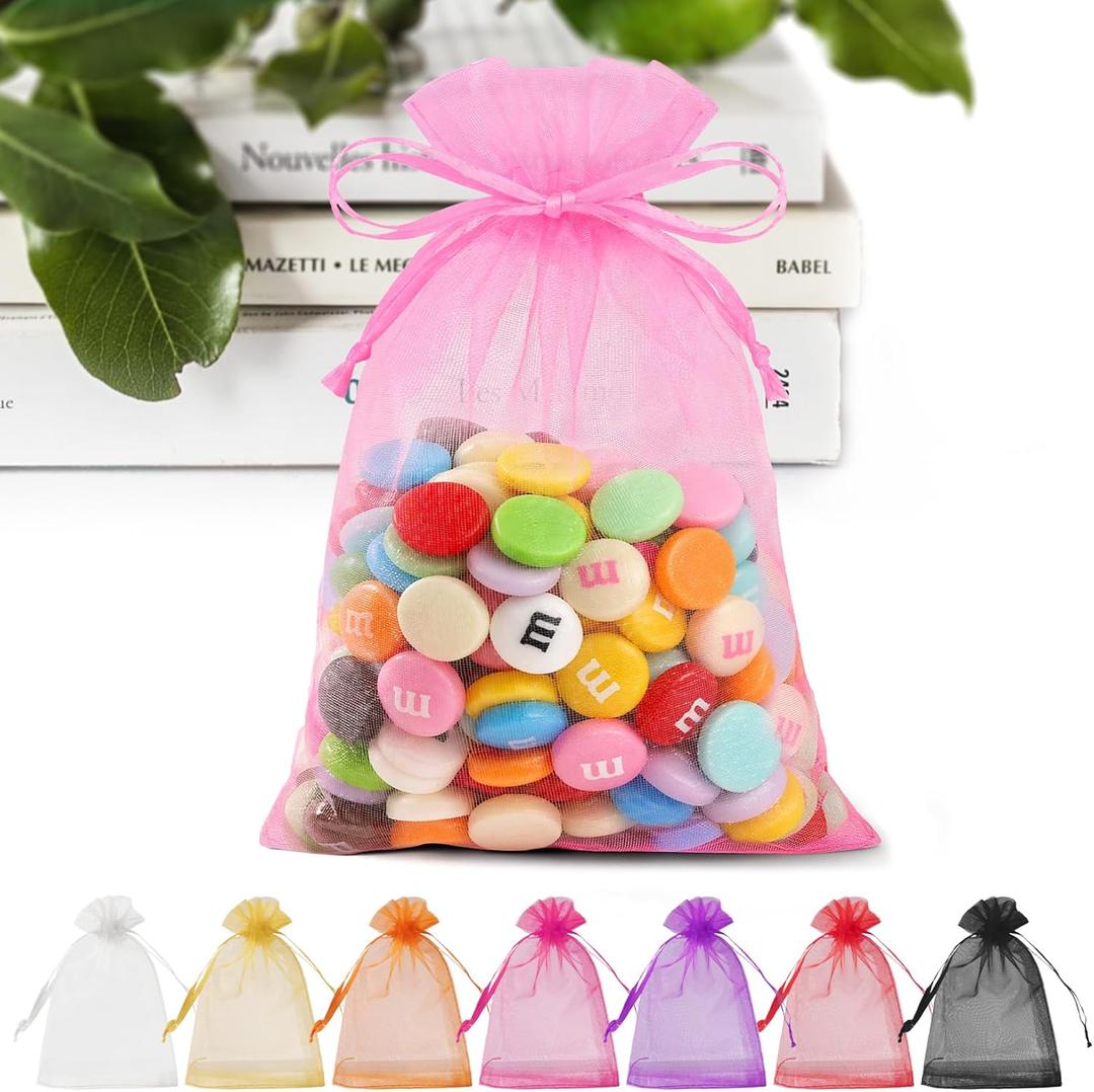 ANZNKU Pink Organza Bags 4 x 6 in 50PCS, Small Gift Bags for Goodie Candy Jewelry Soap Packaging, Cute Little Mesh Bag Drawstring Bulk for Wedding Birthday Party Favor Baby Shower & Easter Gifts Wrap