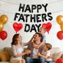 Black Happy Fathers Day Balloons, 16 Inch Happy Father's Day Balloon Banner Red Heart Balloons for Happy Father's Day Themed Party Supplies Decorations for Home, Office & Photo Backdrop