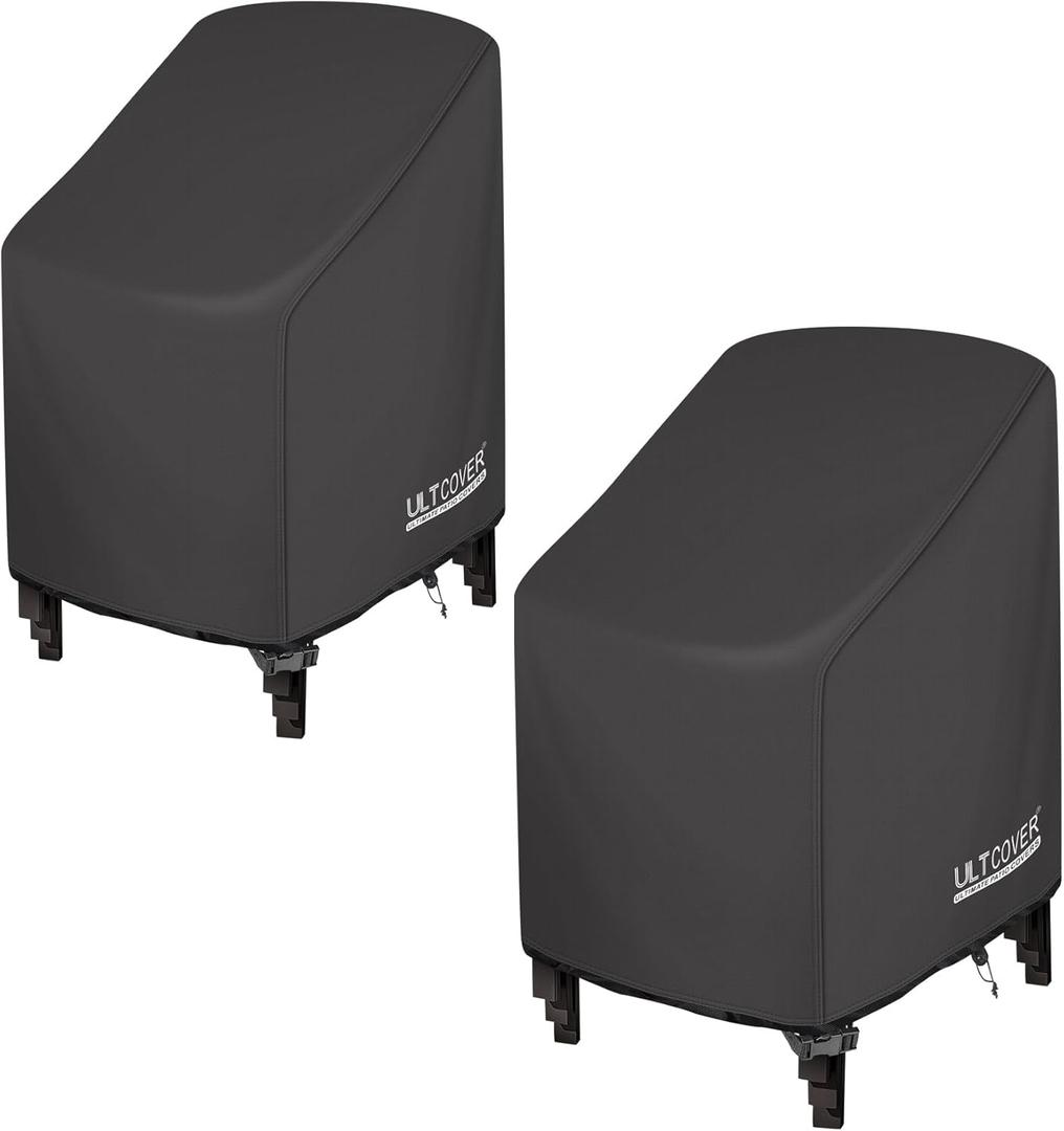 ULTCOVER Stackable Patio Chair Cover – Waterproof Outdoor Stack of Chairs Cover 2 Pack Fits Up to 26W x 34D x 45H inches, Black