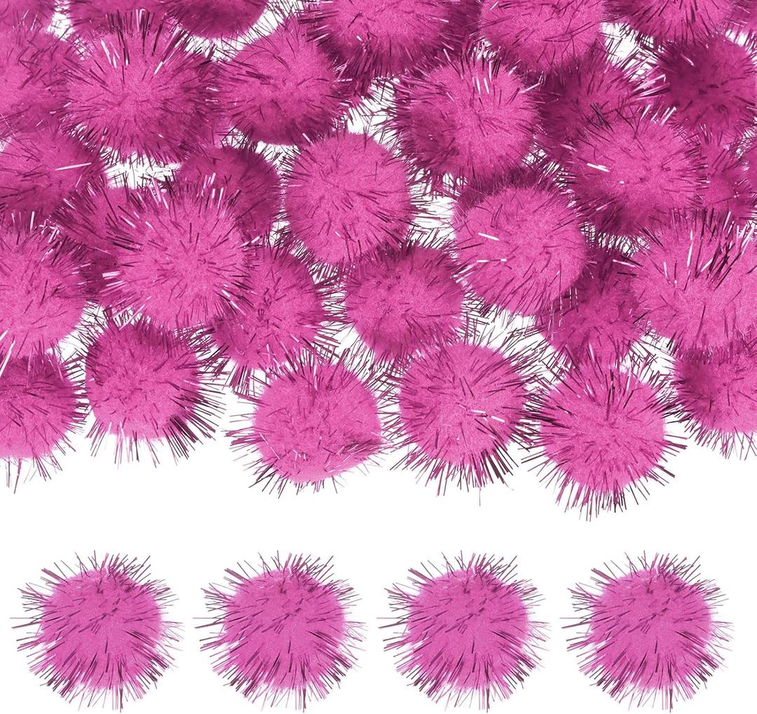 M METERXITY 60-Pack Glitter Pom Pom Balls, 1 in/2.5 cm Mini Tinsel Sparkle Balls for Arts/DIY Crafts/Party Decoration/Christmas/Cat, Soft Assorted Puff Ball [Pink]