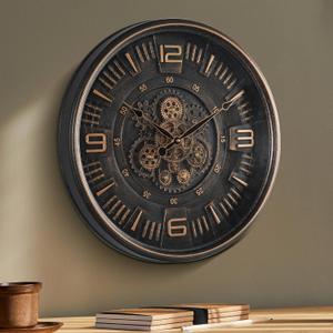 20in Large Real Moving Gears Wall Clock for Living Room, Battery Operated Wall Clocks Decorative Vintage, Home Office Clock, Gift for Family, Friends (Copper)