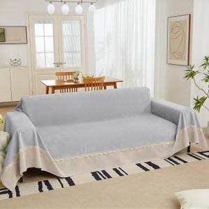 Waterproof Sofa Cover for Pets Extra Wide Water Resistant Sectional Couch Cover Washable for 3 Cushion Scratch Proof Couch Protectors for Dogs Cats, 95'' x 150'(Grey+Khaki)