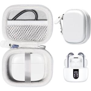CaseSack Case for TAGRY X08 Bluetooth Headphones True Wireless Earbuds 60H, mesh Pocket for Charge Cable (White)
