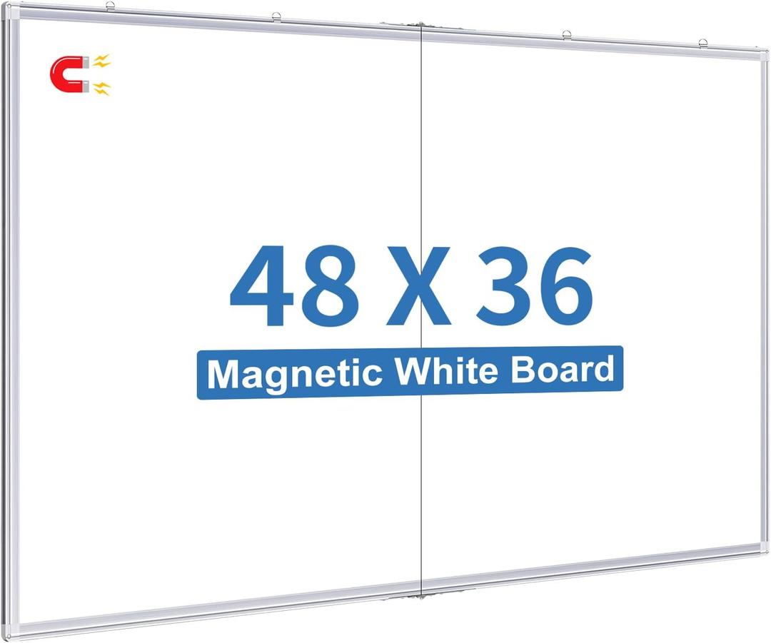 Magnetic Whiteboard Dry Erase, 48 x 36 inch Large White Board for Wall, Foldable Aluminum Frame Hanging Whiteboards for Home Classroom Office