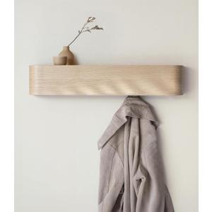 Kazai. Wall-Mounted Coat Rack 'Toke' - Modern Design Coat Rack with Hidden Wall Hooks - Solid Wood Veneer Panel Coat Hanger - Oak, White
