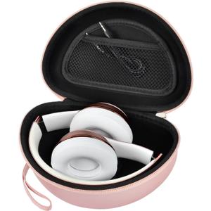 COMECASE Hard Headphone Case for Beats Solo 4, Studio Pro, Solo 3, Solo 2 (CASE ONLY) - Upgraded Crush-Proof EVA Protection for Travel, Fits Foldable Headphones with Mesh Pocket, Rose Gold