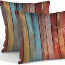 OSAM SPACE Outdoor Pillow Covers 16x16 inch Waterproof Pillowcases Set of 2 Wooden Decorative Throw Cushion Case for Couch Sofa Garden Patio Furniture