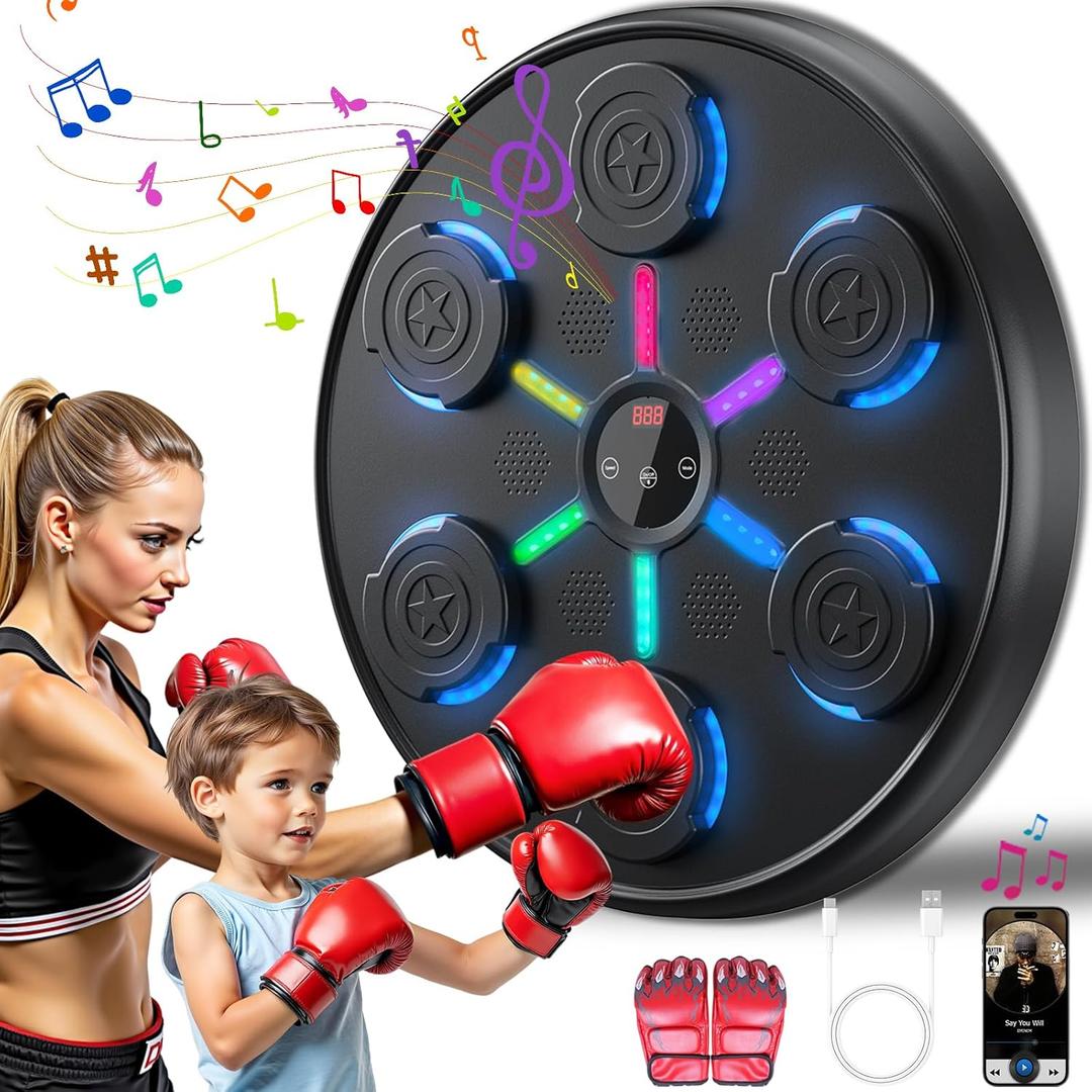 Upgrade and Larger, Music Boxing Machine with Boxing Gloves,2025 New Smart Bluetooth Music Boxing Machine, Wall-Mounted Exercise Equipment for Home, One Punch Boxing Game Machine for Kids and Adults (19.29*19.29*2.17)