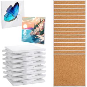 AKOLAFE 15 Sets Sublimation Coasters Blanks with Cork Back Ceramic Tile 4x4 Tiles Ceramic Tiles for Crafts Glossy Glazed Tile Coasters Blanks Ceramics Coaster for Sublimation Thermal Transfer Painting