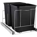 HOLDN STORAGE Pull Out Double Trash Can Under Cabinet - Two 7 Gallon Trash Can Included, Adjustable, Heavy Duty, 17 Wide Cabinet Opening - Anti Rust Chrome Finish