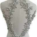 Handmade Rhinestones lace Trim Patches handsewing Beads Applique for Dress DIY Accessories (Silver)