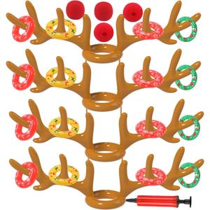 Christmas Games Decorations, Inflatable Reindeer Antler Ring Toss Game, Stocking Stuffers for Men Women Kids Teens Adults, Christmas Party Games Fun Xmas Gifts Carnival Holiday Family (Brown-4 Pack)