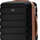 Flight Knight 24x16x10 Expandable Carry On Suitcase Hard side TSA Lock USB C Lightweight Luggage Silent Double Spinner Wheels Maximum Overhead Carry-On Bag For Virgin South West Approved Black/Tan